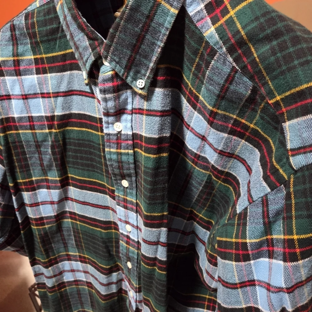 Polo Ralph Lauren Blake Plaid Flannel Cotton Button Blue Green Shirt Size XL